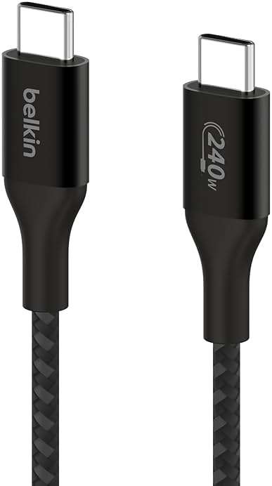 Belkin USB C to USB C Cable, 6.6ft, 240W - Type C Charger, iPhone Charger Cord, Fast Charging for iPhone 16, Galaxy S25, Pixel 9, MacBook, Chromebook, iPad Pro, Switch Steam Deck - Black - Image 1