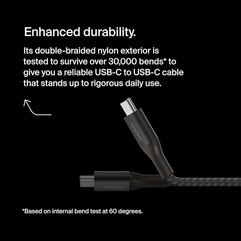 Belkin USB C to USB C Cable, 6.6ft, 240W - Type C Charger, iPhone Charger Cord, Fast Charging for iPhone 16, Galaxy S25, Pixel 9, MacBook, Chromebook, iPad Pro, Switch Steam Deck - Black - Image 2