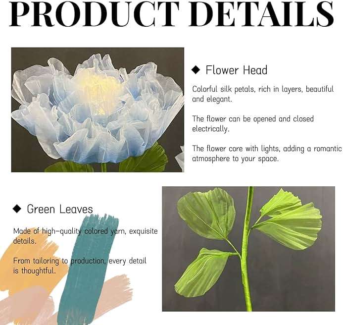 LG LOUIS GARDEN 6.56 Ft Large Electric Auto-Open Organza Flowers for Decorations with Light, Giant Flowers for Wedding Mother's Day Birthday Graduation Party Banquet Backdrop Home Decor Shop Window - Image 4
