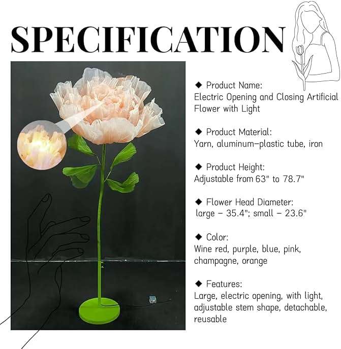 LG LOUIS GARDEN 6.56 Ft Large Electric Auto-Open Organza Flowers for Decorations with Light, Giant Flowers for Wedding Mother's Day Birthday Graduation Party Banquet Backdrop Home Decor Shop Window - Image 8