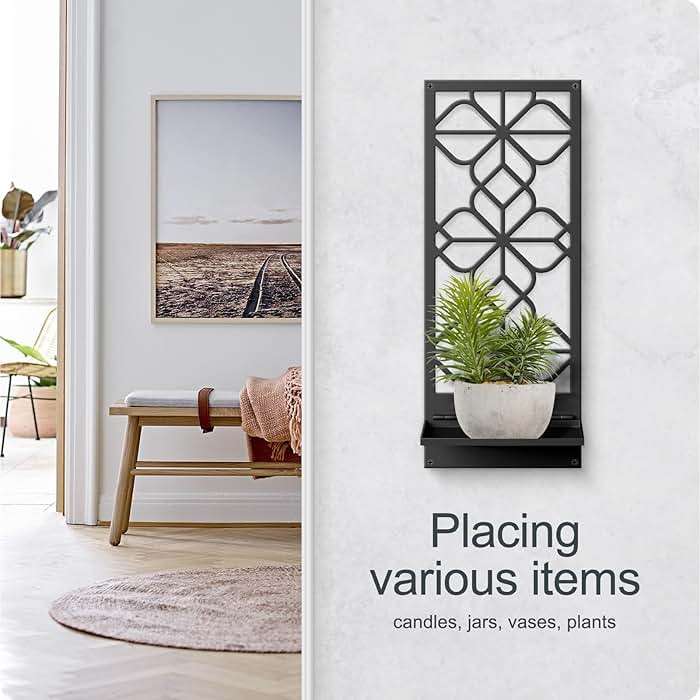 Black Metal Wall Candle Holder Set of 2, Boho Vintage Farmhouse Bathroom Wall Art, 3D Rustic Aesthetic Line Decor for Entryway, Hallway, Bedroom, Office, Living Room - Meaningful Gift (16.5 x 7 in) - Image 4
