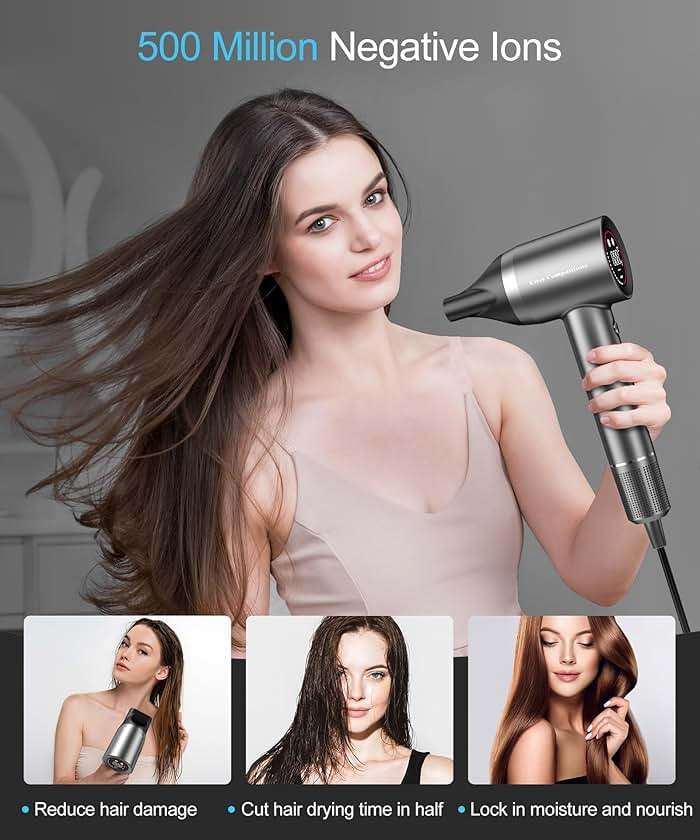 Cosy Companions Hair Dryer - Negative Ionic Blow Dryer with 150000 RPM High Speed Brushless Motor for Fast Drying, Low Noise, HD Display Hair Dryer with Diffuser and Nozzle, 5 Temps & 2 Speeds - Image 5