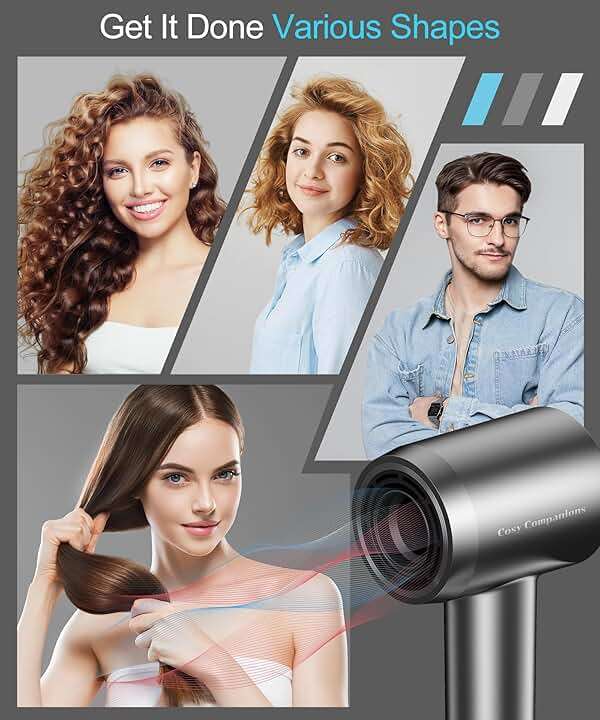 Cosy Companions Hair Dryer - Negative Ionic Blow Dryer with 150000 RPM High Speed Brushless Motor for Fast Drying, Low Noise, HD Display Hair Dryer with Diffuser and Nozzle, 5 Temps & 2 Speeds - Image 7