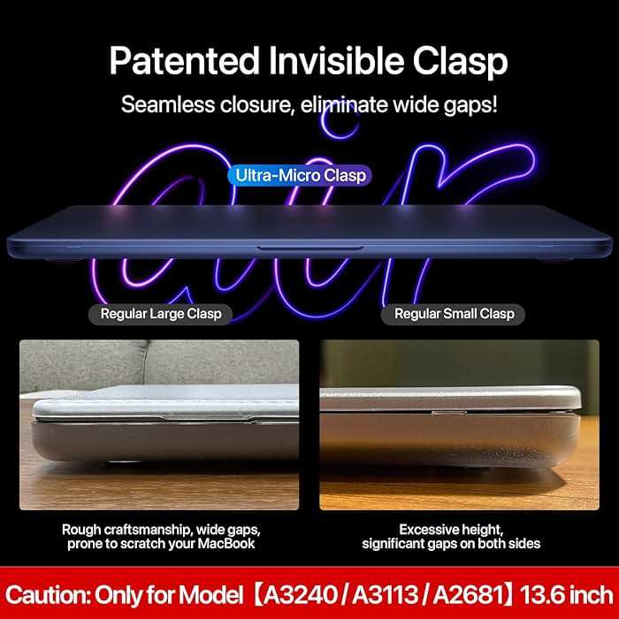 Soonjet for MacBook Air 13 inch Case, M5 M4 M3 M2, 2022-2026 A3449 A3240 A3113 A2681, Color Matched, Snap-On Design, Fingerprint & Scratch Resistant, Hard Shell Protective Matte Cover for Mac Air 13.6 - Image 4