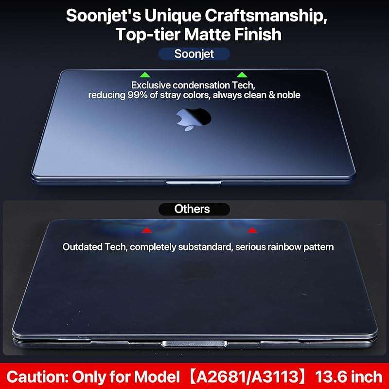Soonjet for MacBook Air 13 inch Case, M5 M4 M3 M2, 2022-2026 A3449 A3240 A3113 A2681, Color Matched, Snap-On Design, Fingerprint & Scratch Resistant, Hard Shell Protective Matte Cover for Mac Air 13.6 - Image 5