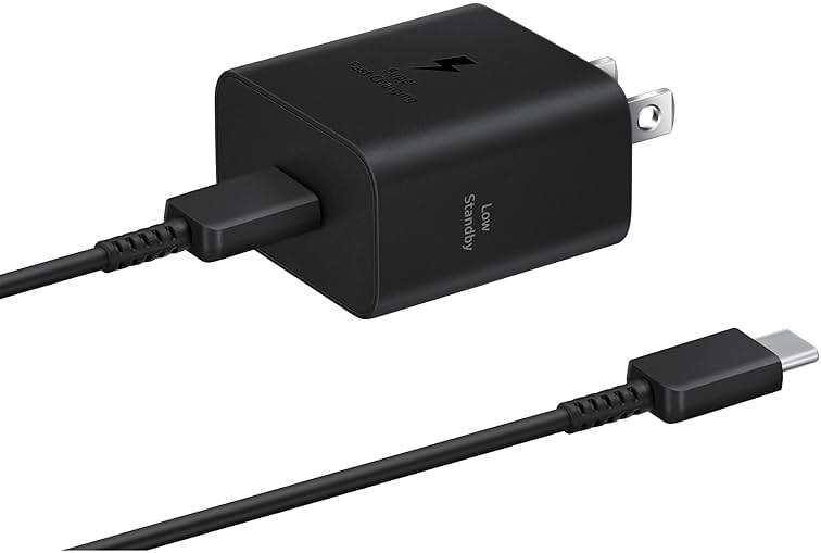 Samsung 25W Wall Charger Power Adapter with Cable, Super Fast Charging, Compact Design, Energy Efficient, Compatible with Galaxy and USB Type C Devices, Black - Image 1
