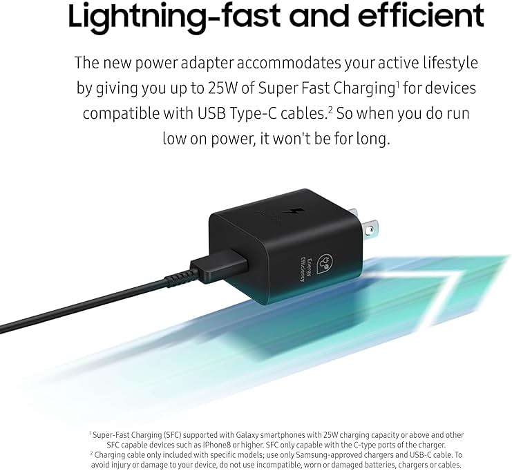 Samsung 25W Wall Charger Power Adapter, Cable Not Included, Super Fast Charging, Compact Design, Energy Efficient, Compatible with Galaxy and USB Type C Devices, Black - Image 2