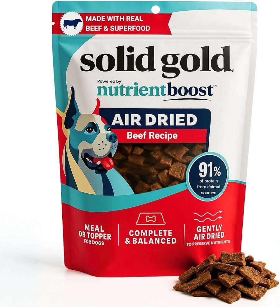 Solid Gold Air Dried Dog Food Toppers for Dry Food - Healthy Dog Treats w/Real Beef & Superfoods - Serve as a Complete Meal, Topper or Treats - Supports Muscle Growth, Immunity & Digestion - 4oz - Image 1