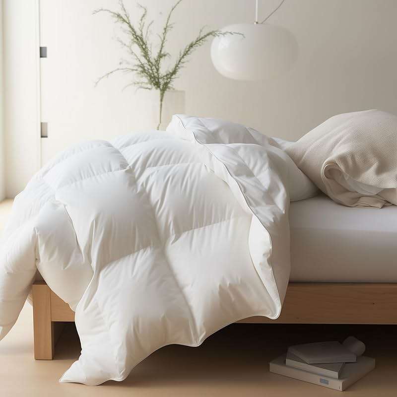 Maple&Stone Feather Down Comforter Queen Size All Season White Down Duvet Insert Ultra Soft 100% Cotton Cover Fluffy Queen Comforter 90 x 90 Inches - Image 1
