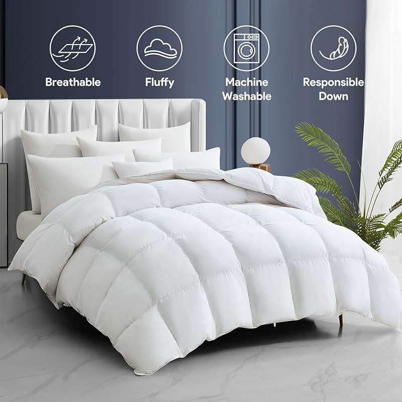 Maple&Stone Feather Down Comforter Queen Size All Season White Down Duvet Insert Ultra Soft 100% Cotton Cover Fluffy Queen Comforter 90 x 90 Inches - Image 6