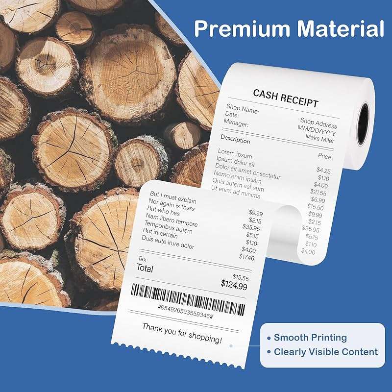 Razuvo 2 1/4" x 50' Thermal Paper Rolls (50 Rolls), BPA Free Receipt Paper, 58mm Thermal Receipt Paper Fits Mini POS Thermal Printer, Square Terminal Paper for Small Businesses - Image 3