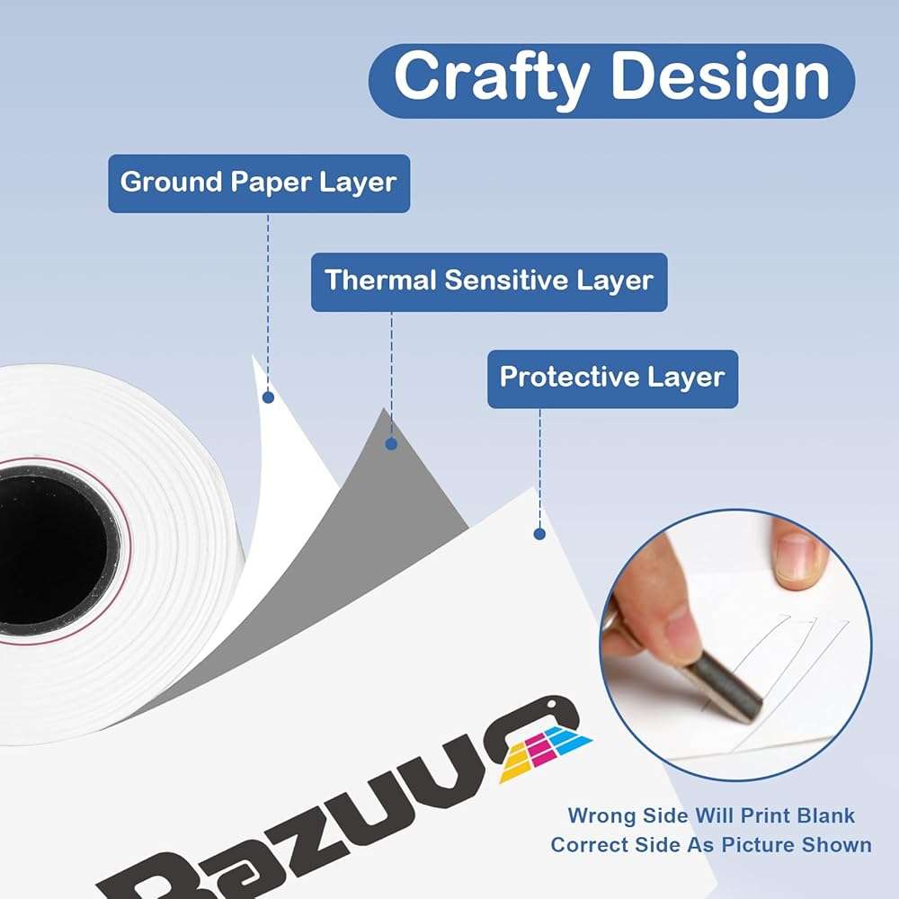 Razuvo 2 1/4" x 50' Thermal Paper Rolls (50 Rolls), BPA Free Receipt Paper, 58mm Thermal Receipt Paper Fits Mini POS Thermal Printer, Square Terminal Paper for Small Businesses - Image 4