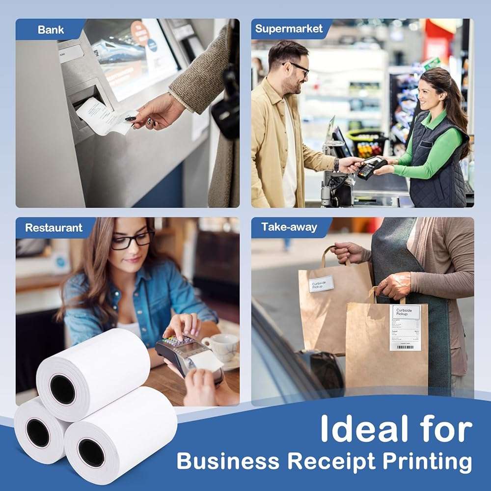 Razuvo 2 1/4" x 50' Thermal Paper Rolls (50 Rolls), BPA Free Receipt Paper, 58mm Thermal Receipt Paper Fits Mini POS Thermal Printer, Square Terminal Paper for Small Businesses - Image 5
