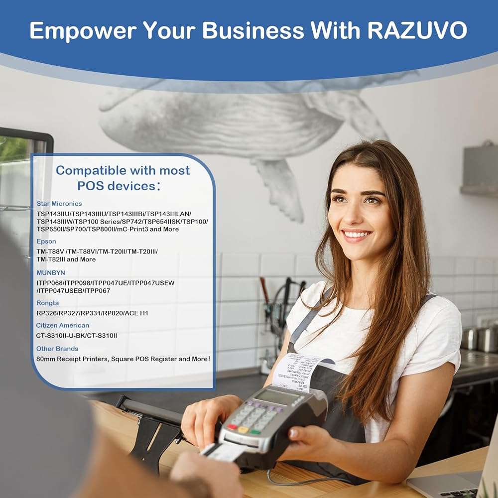 Razuvo 2 1/4" x 50' Thermal Paper Rolls (50 Rolls), BPA Free Receipt Paper, 58mm Thermal Receipt Paper Fits Mini POS Thermal Printer, Square Terminal Paper for Small Businesses - Image 7