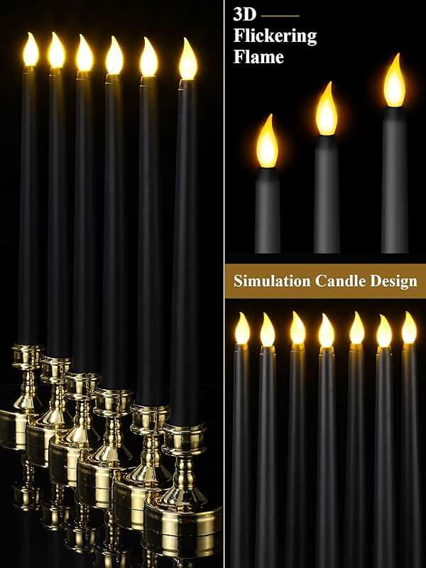 Treela 36 Pieces Flameless Taper Candles Flickering Faux LED Battery Operated Electric Fake Candles for Christmas Halloween Birthday Wedding Party(Black,0.8x11 Inches,Smooth) - Image 3