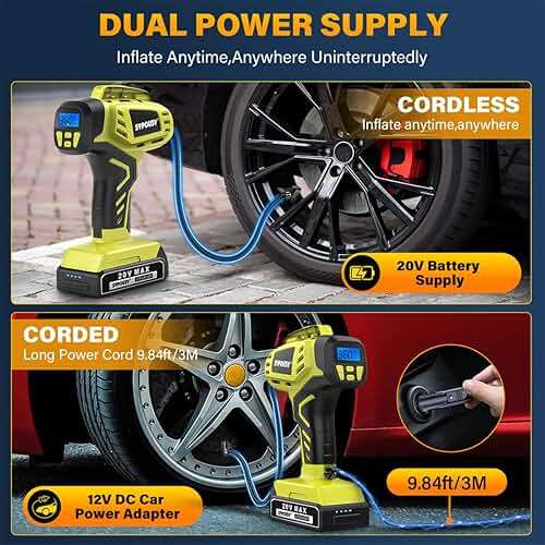 Tire Inflator Portable Air Compressor,Digital Cordless Tire Inflator,2X Faster Car Tire Pump with 20V Rechargeable Battery,Dual Power Supply Modes,Air Pump for Car Tires,E-Bike etc. - Image 3