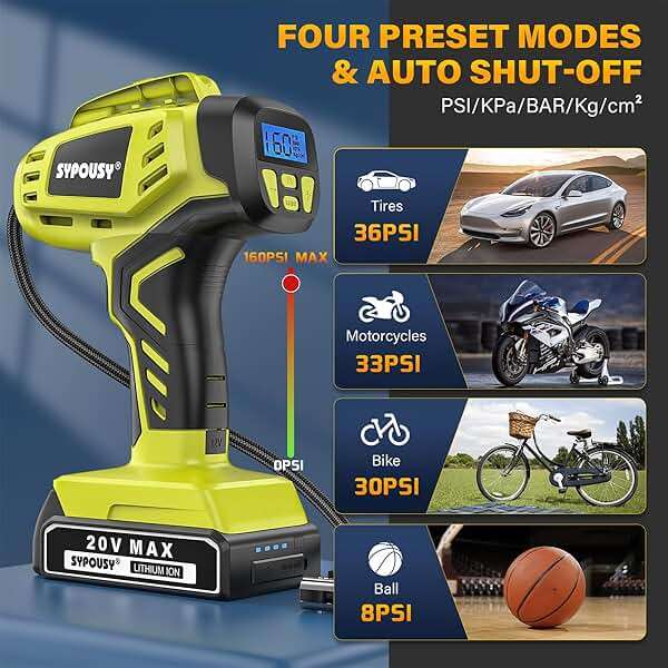 Tire Inflator Portable Air Compressor,Digital Cordless Tire Inflator,2X Faster Car Tire Pump with 20V Rechargeable Battery,Dual Power Supply Modes,Air Pump for Car Tires,E-Bike etc. - Image 4
