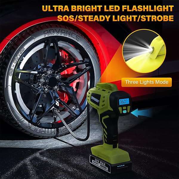 Tire Inflator Portable Air Compressor,Digital Cordless Tire Inflator,2X Faster Car Tire Pump with 20V Rechargeable Battery,Dual Power Supply Modes,Air Pump for Car Tires,E-Bike etc. - Image 8