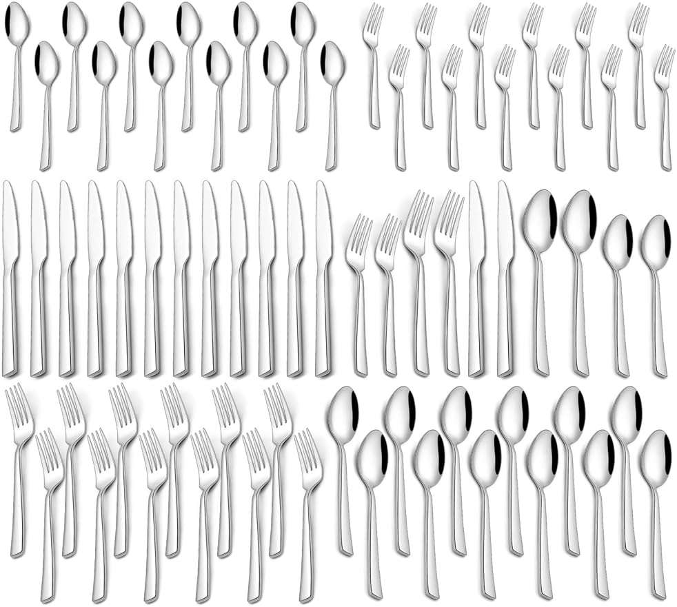 60 Piece Silverware Set For 12, Stainless Steel Flatware/Tableware Set Include Spoons/Forks/Knives, Yoehka Mirror Polished Cutlery Set For Home Kitchen Restaurant Hotel, Durable,Dishwasher Safe - Image 1