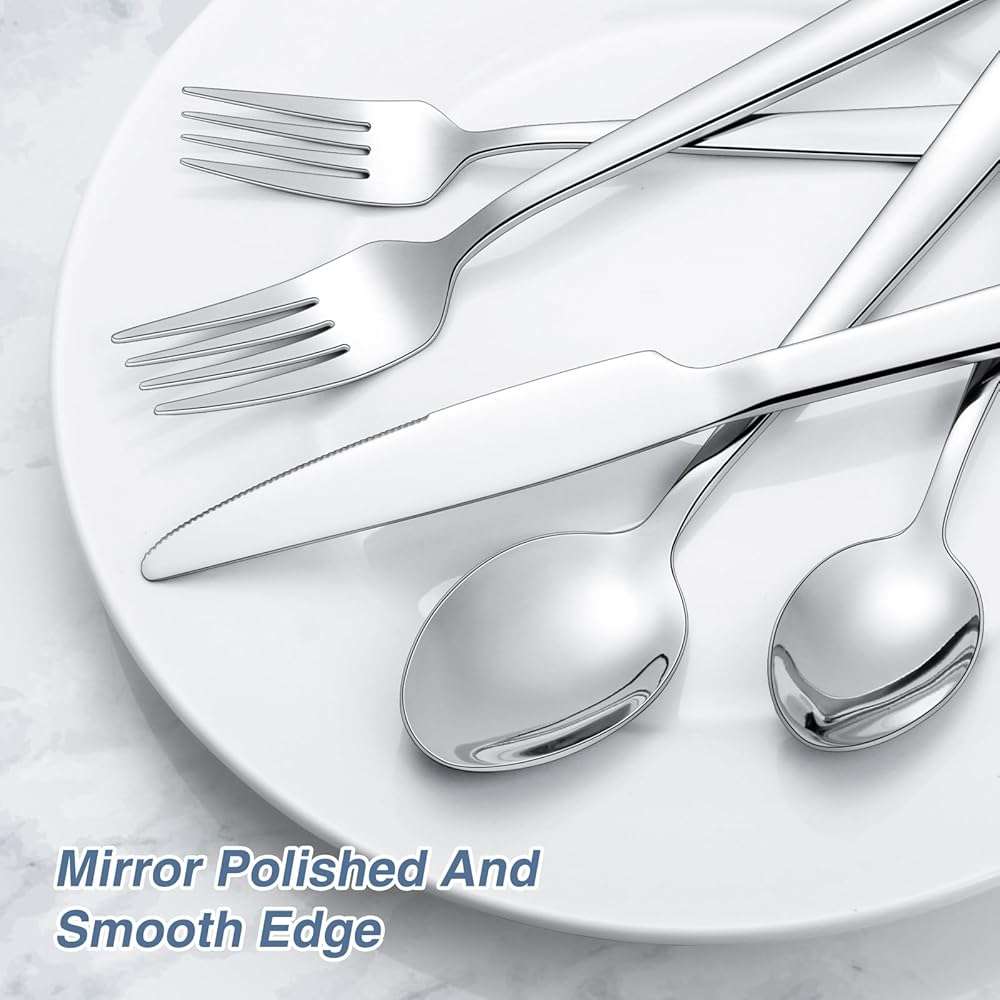 60 Piece Silverware Set For 12, Stainless Steel Flatware/Tableware Set Include Spoons/Forks/Knives, Yoehka Mirror Polished Cutlery Set For Home Kitchen Restaurant Hotel, Durable,Dishwasher Safe - Image 4