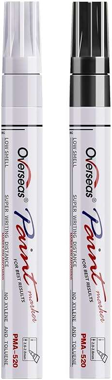 Overseas Permanent Paint Pens Paint Markers - 2 Pack White and Black Oil Based Markers, Quick Drying and Waterproof Marker Pen for Metal, Rock Painting, Wood, Rubber, Plastic, Canvas, Mug. Medium Tip - Image 1