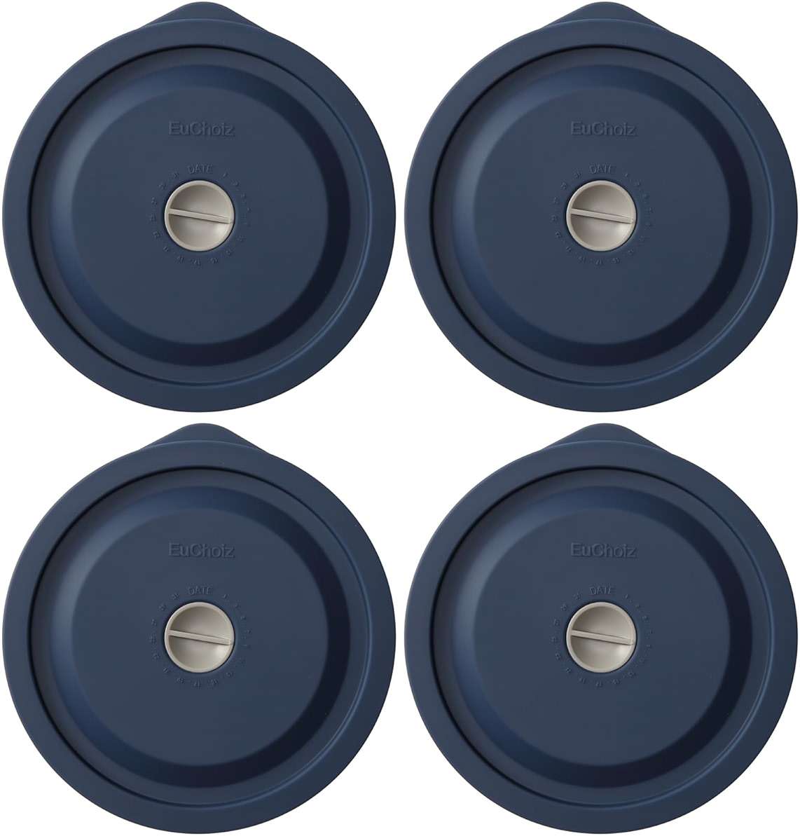 Replacement Lids for Pyrex 7200-PC 2 Cup, Silicone Round Storage Cover Lid for Anchor Hocking Glass Bowl 4 Pack with Date Mark Dark Blue - Image 1