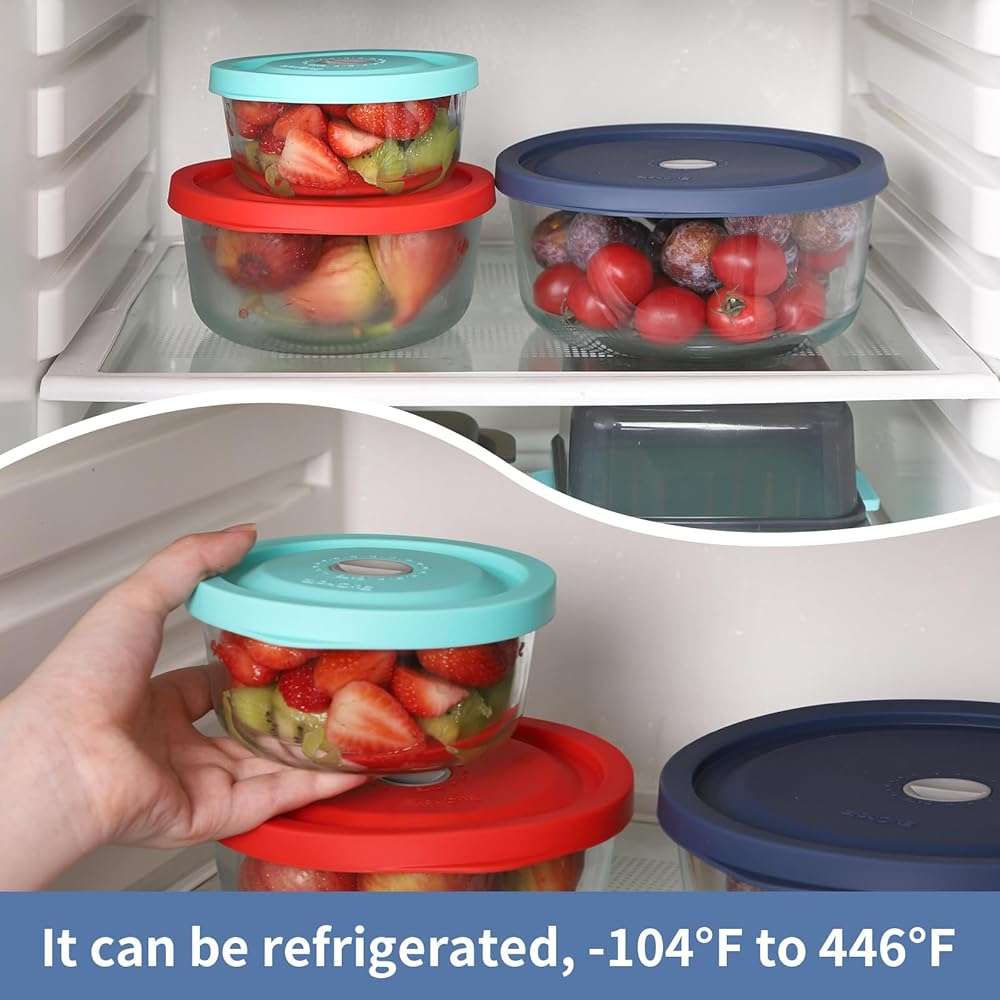 Replacement Lids for Pyrex 7200-PC 2 Cup, Silicone Round Storage Cover Lid for Anchor Hocking Glass Bowl 4 Pack with Date Mark Dark Blue - Image 6