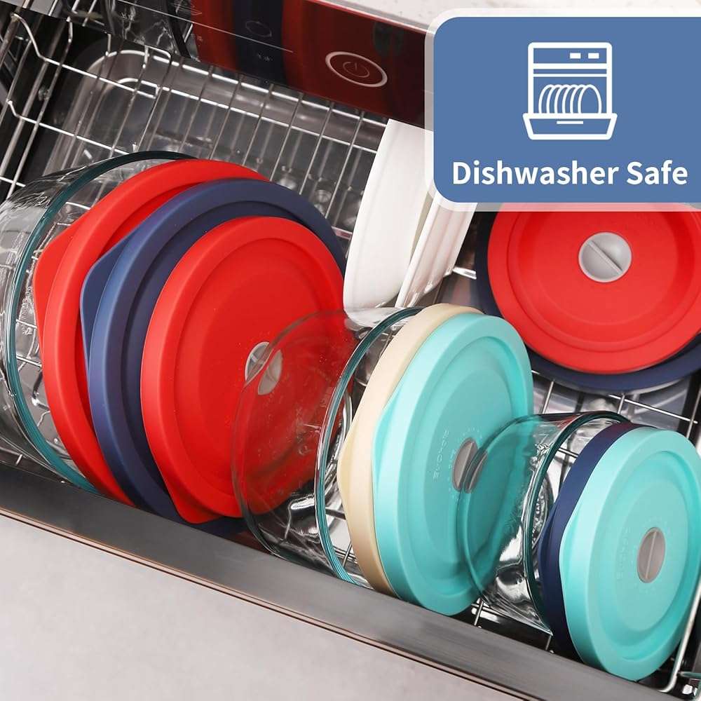 Replacement Lids for Pyrex 7200-PC 2 Cup, Silicone Round Storage Cover Lid for Anchor Hocking Glass Bowl 4 Pack with Date Mark Dark Blue - Image 8