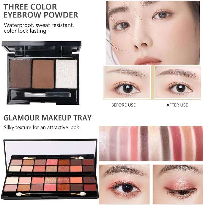 MTDXILTAI All in One Makeup Kit for Makeup storage bag 2X14 Colors Eyeshadow Palette Liquid Foundation Eyeliner Pencils Contouring Stick Lip Gloss 20Pcs Make up Brushes For Women Girls Teens (Black) - Image 6