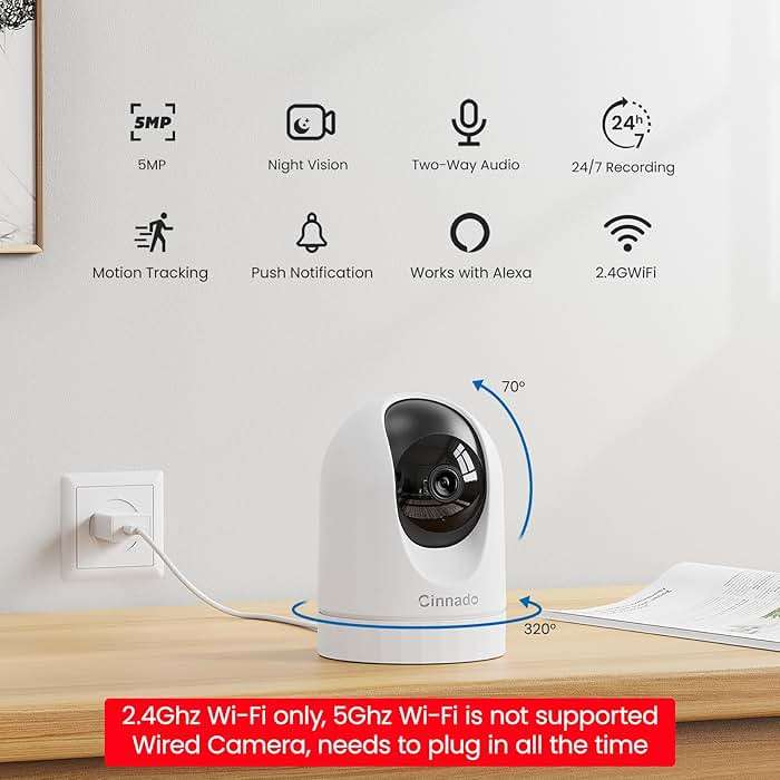 Cinnado Security Camera Indoor-2K 360° WiFi Cameras for Home Security，Pet/Dog/Baby Camera with Phone app, 2-Way Audio, Night Vision, 24/7 SD Card Storage, Works with Alexa & Google Home (2.4Ghz)-D1 - Image 2