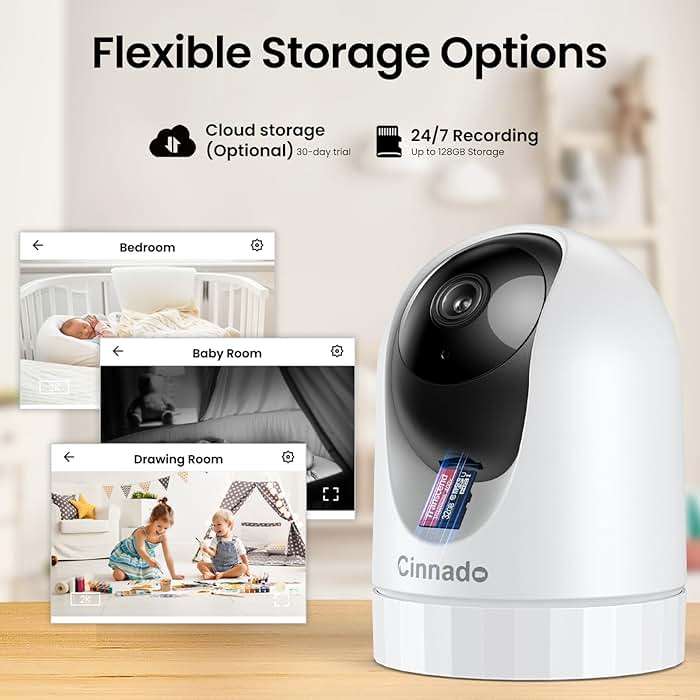 Cinnado Security Camera Indoor-2K 360° WiFi Cameras for Home Security，Pet/Dog/Baby Camera with Phone app, 2-Way Audio, Night Vision, 24/7 SD Card Storage, Works with Alexa & Google Home (2.4Ghz)-D1 - Image 6