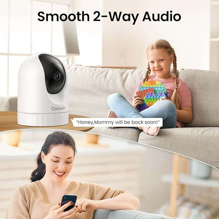 Cinnado Security Camera Indoor-2K 360° WiFi Cameras for Home Security，Pet/Dog/Baby Camera with Phone app, 2-Way Audio, Night Vision, 24/7 SD Card Storage, Works with Alexa & Google Home (2.4Ghz)-D1 - Image 7