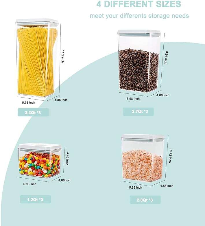 Cozey Daily Pop Containers with Lids - Stackable Airtight Food Storage, Kitchen Pantry Storage Containers for Snacks Candy Salt Herbs Spices BPA-Free (12PCS (1.2 + 2.0 + 2.7 + 3.3 Qt) * 3) - Image 2