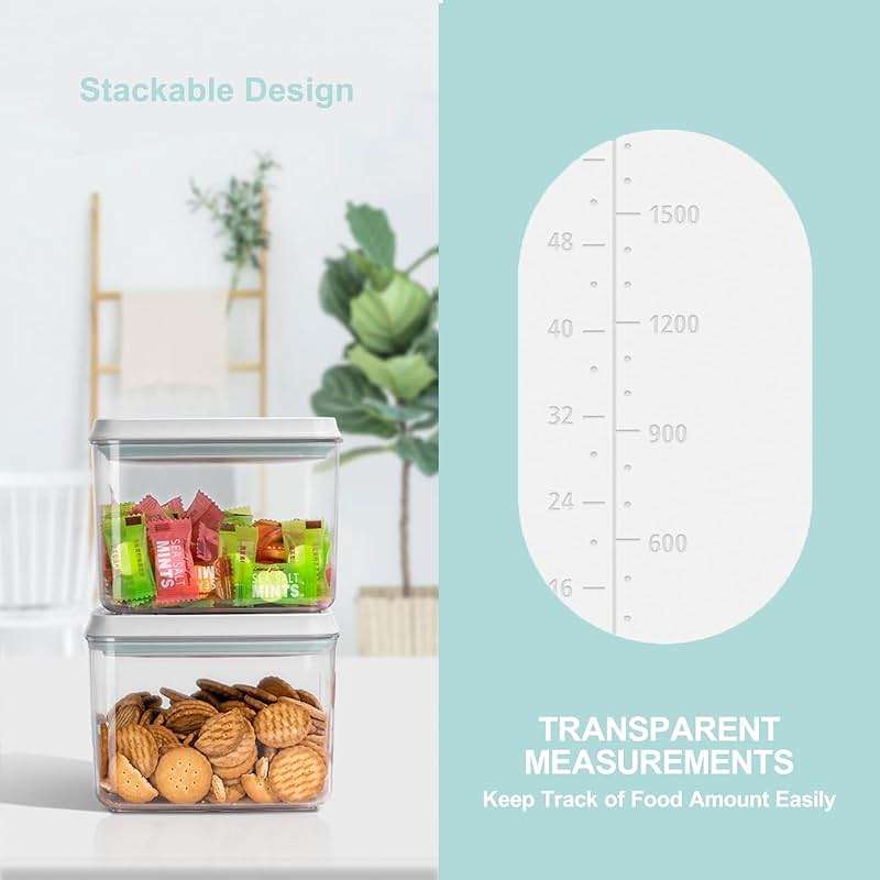 Cozey Daily Pop Containers with Lids - Stackable Airtight Food Storage, Kitchen Pantry Storage Containers for Snacks Candy Salt Herbs Spices BPA-Free (12PCS (1.2 + 2.0 + 2.7 + 3.3 Qt) * 3) - Image 4