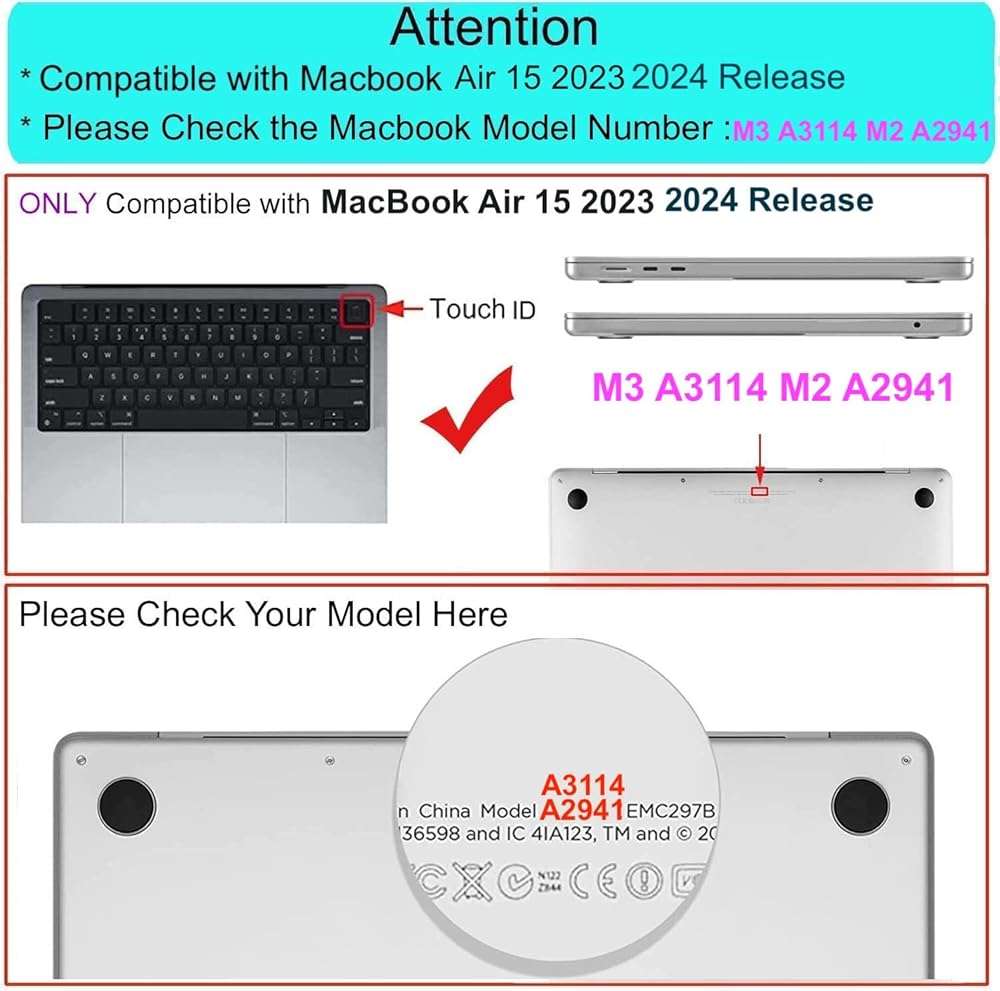 GVTECH Case for MacBook Air 15 inch, Crystal Clear Case 2026 2025 2024 2023 M5 A3448 M4 A3241 M3 A3114 M2 A2941 Chip with Liquid Retina Display, Plastic Hard Shell, Keyboard Cover, Screen Protector - Image 2