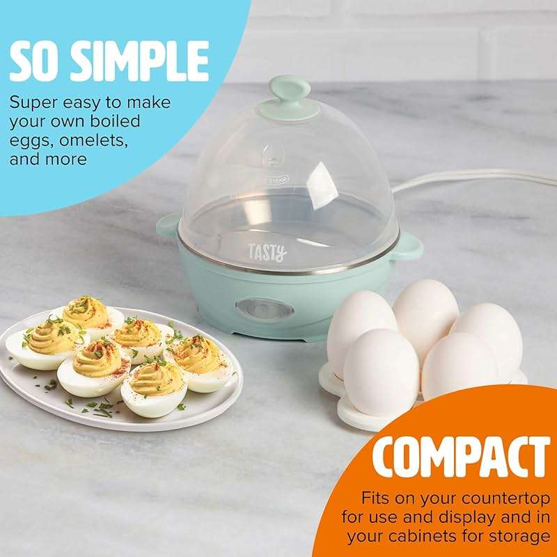 Tasty Mini Rapid Egg Cooker, 5-Egg Capacity for Perfect Hard Boiled Eggs or Omelets, Auto Shut Off, Aqua - Image 4