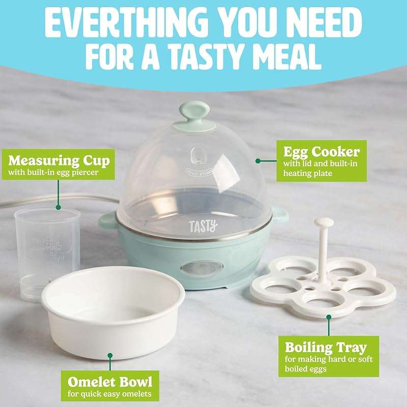 Tasty Mini Rapid Egg Cooker, 5-Egg Capacity for Perfect Hard Boiled Eggs or Omelets, Auto Shut Off, Aqua - Image 5