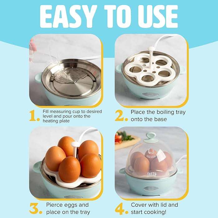 Tasty Mini Rapid Egg Cooker, 5-Egg Capacity for Perfect Hard Boiled Eggs or Omelets, Auto Shut Off, Aqua - Image 6