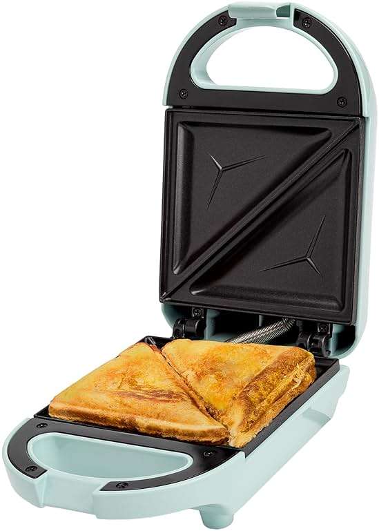Tasty Mini Sandwich Maker, Makes Sandwiches, Paninis, Grilled Cheese, Desserts, Quick Results, Easy Cleanup, 600W, Aqua - Image 1