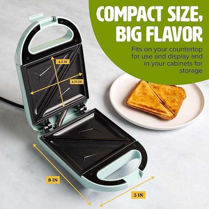 Tasty Mini Sandwich Maker, Makes Sandwiches, Paninis, Grilled Cheese, Desserts, Quick Results, Easy Cleanup, 600W, Aqua - Image 2