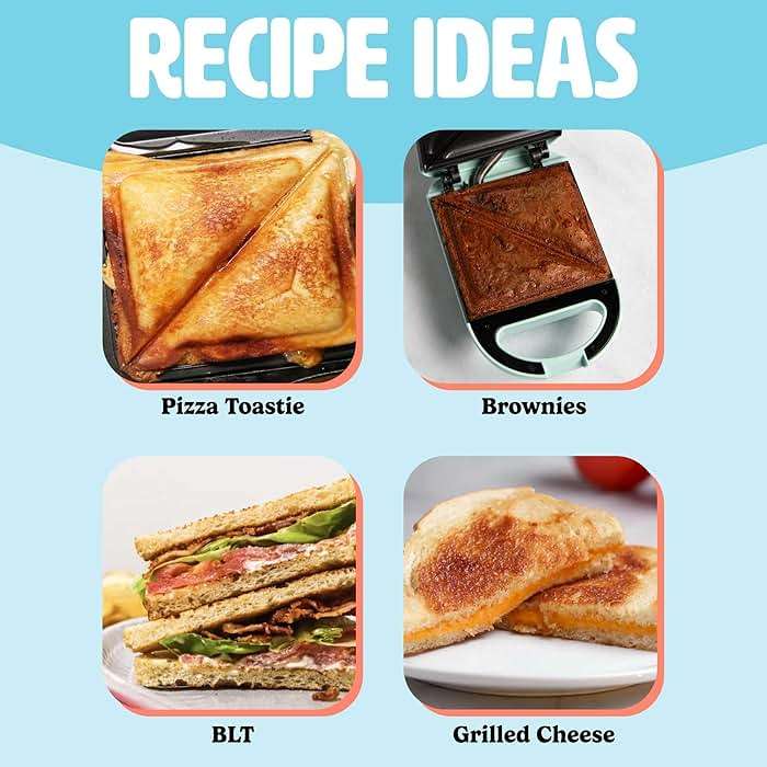Tasty Mini Sandwich Maker, Makes Sandwiches, Paninis, Grilled Cheese, Desserts, Quick Results, Easy Cleanup, 600W, Aqua - Image 6