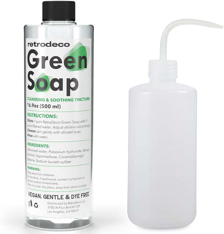 RetroDeco Ultra Concentrated 16.9oz Tincture of Green Tattoo Soap USP: Makes 1.3 Gallons of Green Soap with XL 16.9oz Squeeze Bottle - Image 1