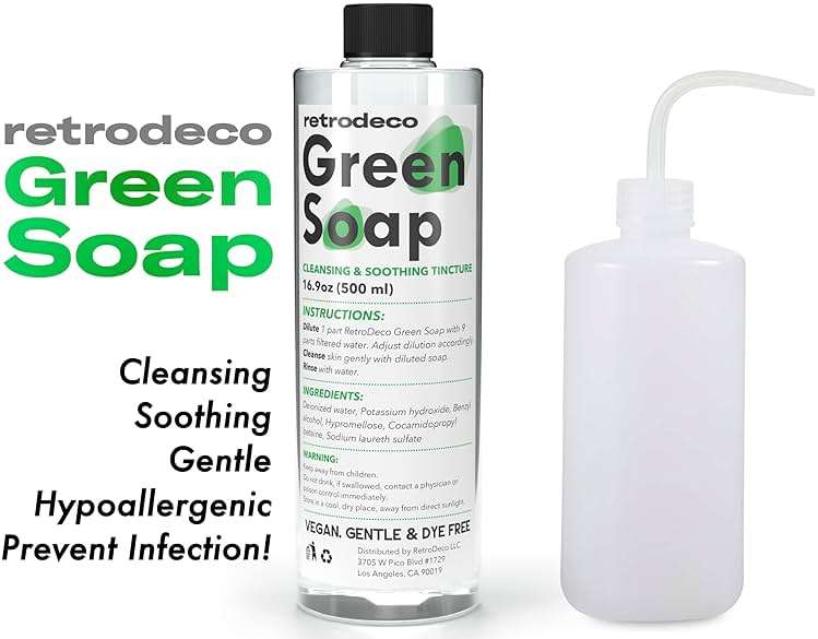 RetroDeco Ultra Concentrated 16.9oz Tincture of Green Tattoo Soap USP: Makes 1.3 Gallons of Green Soap with XL 16.9oz Squeeze Bottle - Image 2