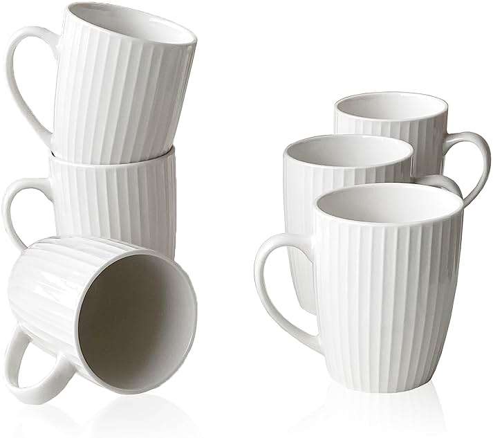MIWARE 11 Ounce Porcelain Mugs, Set of 6 Coffee Mugs for Tea, Milk, Hot Cocoa, White - Image 1