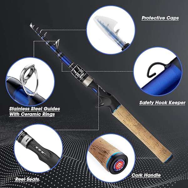 EOW XPEDITE PRO Portable Telescopic Casting and Spinning Fishing Rods, 24T Carbon Blanks & Solid Carbon Tip, Cork Handle, Travel Rod, Short Collapsible Rods - Image 2