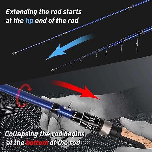 EOW XPEDITE PRO Portable Telescopic Casting and Spinning Fishing Rods, 24T Carbon Blanks & Solid Carbon Tip, Cork Handle, Travel Rod, Short Collapsible Rods - Image 4