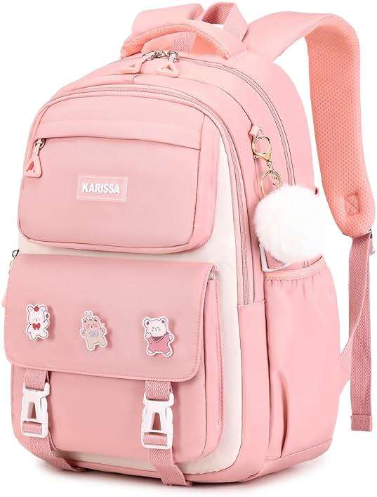 Girls Backpack, Kids Backpack for Girls with Anti-theft Back Pocket, Lightweight School Bookpack, Watrer Resistant, Bookbag for Elementary Primary School, Pink - Image 1