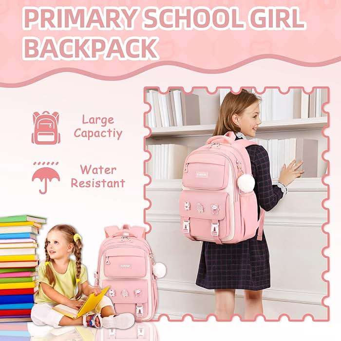 Girls Backpack, Kids Backpack for Girls with Anti-theft Back Pocket, Lightweight School Bookpack, Watrer Resistant, Bookbag for Elementary Primary School, Pink - Image 6
