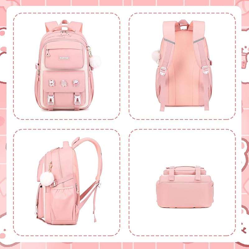 Girls Backpack, Kids Backpack for Girls with Anti-theft Back Pocket, Lightweight School Bookpack, Watrer Resistant, Bookbag for Elementary Primary School, Pink - Image 8