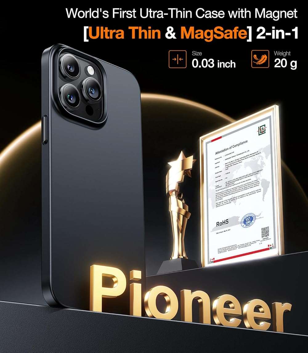 TORRAS Magnetic Slim-Fit for iPhone 15 Pro Max Case, Ultra-Thin 15 ProMax Phone Case Compatible with MagSafe, Lightweight Anti-Scratch Matte Hard iPhone 15 ProMax Case 6.7 inch OriginFit, Black - Image 2